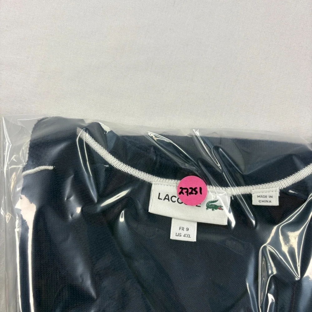 Lacoste Sweater Mens 4XL Blue V-Neck Pullover‎ Slim Fit Stretch